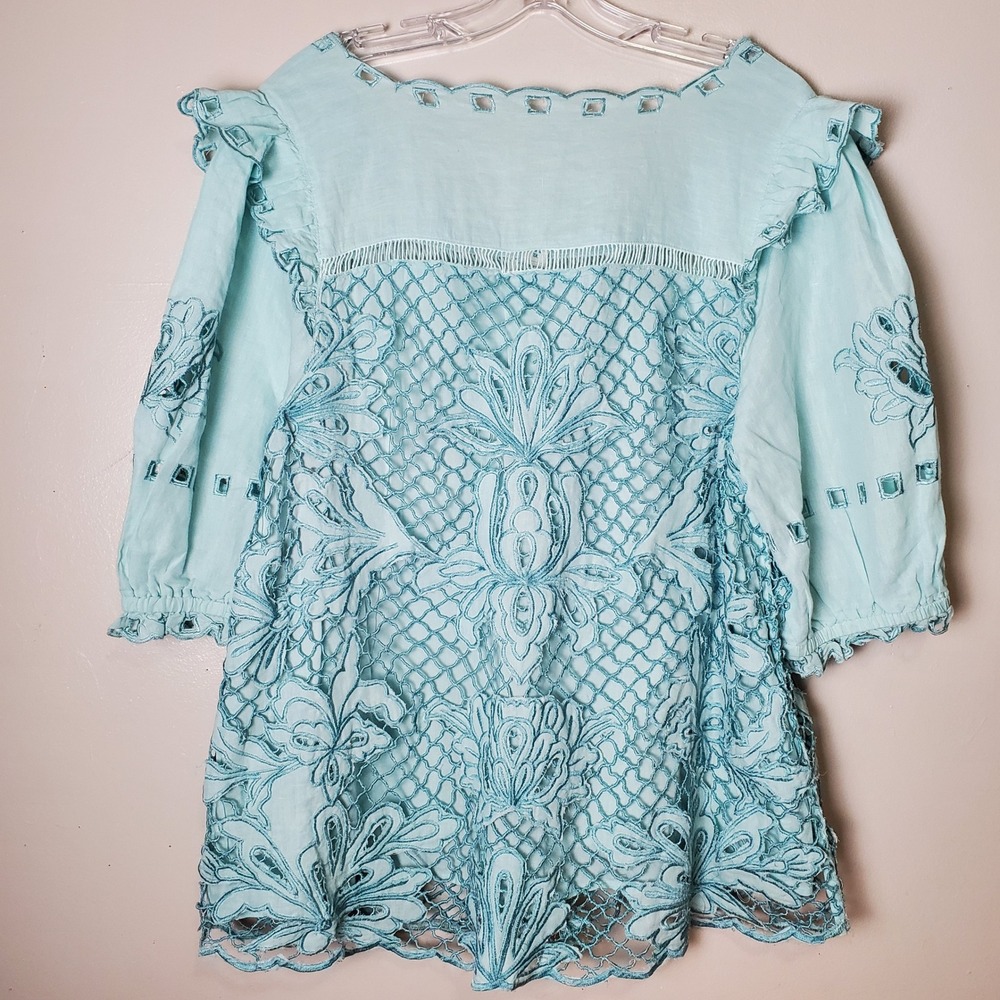 NWT Sundance Altai Gatherings Eyelet Lace Boho‎ Embroidered Cutout Blue Linen XL - Picture 2 of 8